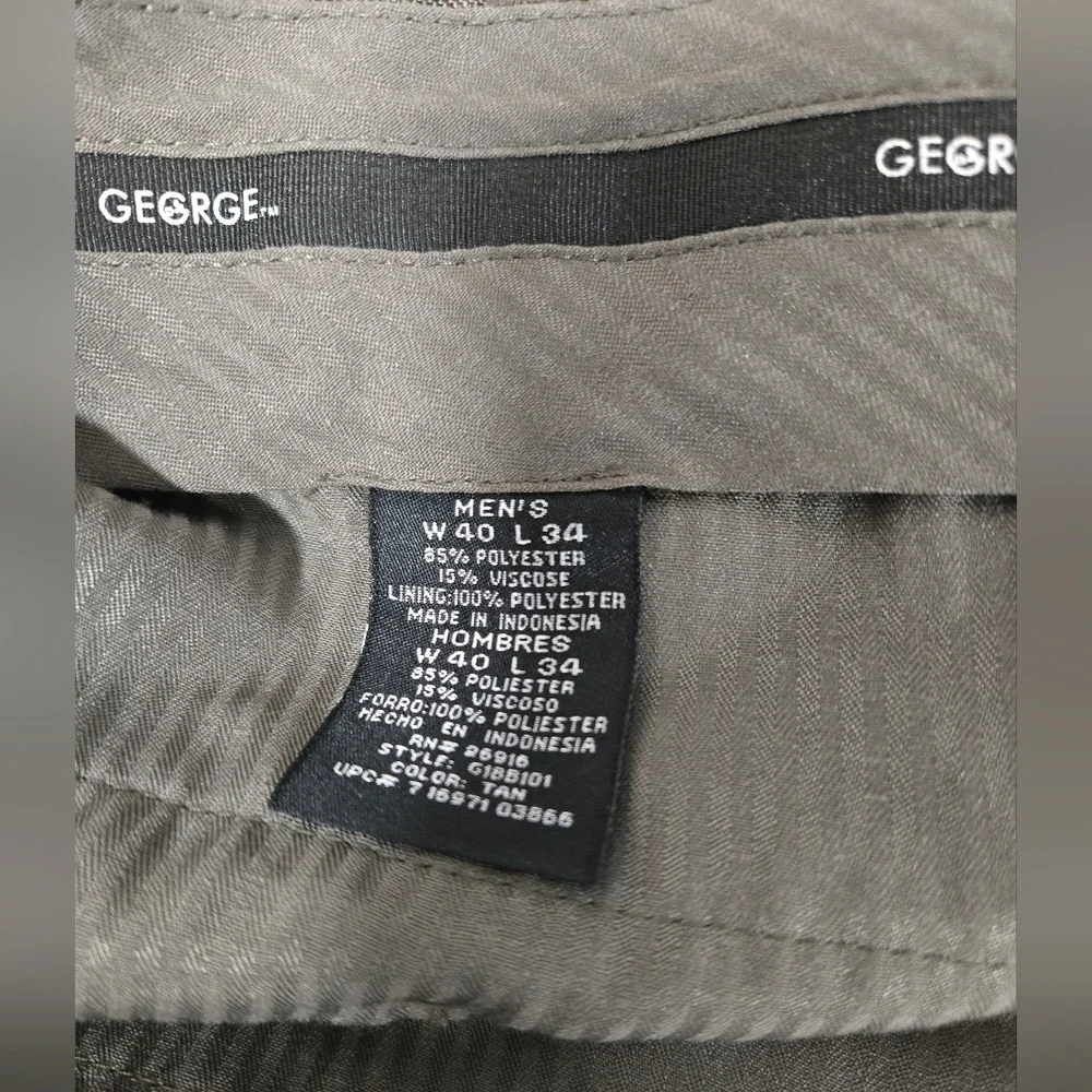 George Mens Suit 40 Waist 32 Inseam Taupe Brown Lapel Pleats Formal Business